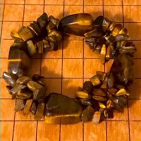 Tigers Eye Geometric Stone Bracelet 7” Elastic EVC - Picture 4 of 4